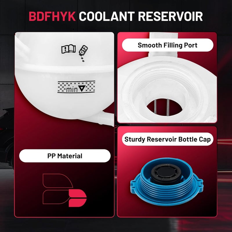 BDFHYK Engine Coolant Expansion Reservoir Overflow Tank Compatible with Audi A3 Q3 TT RS TTS Quattro Volkswagen VW Beetle Eos Golf R GTI Jetta Passat CC Rabbit Tiguan Replace 603-253 1K0121407A - Image 4